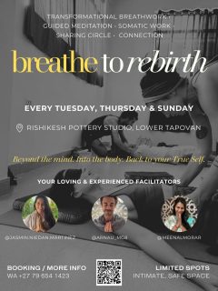 So excited to share this with youuu 🤍

My beloved breathing family and I — @meenalmorar and @arnau_mg8 — are joining forces here in Rishikesh to hold @breathe_to_rebirth group sessions together.

❤️ We’re each experienced facilitators with our own unique gifts, and when we come together like this... something really special happens. 
We’re bringing all our love, all our care, all our presence to hold space for this work 🤗

Let me tell you a bit about what this actually is👇🏼

We work with conscious connected breathwork.
This kind of breathing creates a bridge between your conscious mind and your subconscious. The thinking mind softens, and suddenly you have access to what’s been quietly stored in your body — emotions, patterns, memories, all the things that shape how you move through life

🙋🏻‍♀️Hold on! We don’t just breathe and call it a day…

- We bring in guided meditation to help you drop in. 
- Somatic work because your body holds everything. 
- Intuitive touch when it’s needed. 
- Scent and sound to engage all your senses. 

We work with the whole system — body, mind, soul — because that’s where real transformation happens… ✨

🫂 And in a group? 
There’s this magic that unfolds…
someone else’s breath, their process, their release... it can activate something in you that you didn’t even know was ready. 

You’re held by this collective field. 
Sometimes you don’t say a word and still walk away transformed. 🥹

📍 We meet at Rishikesh Pottery Studio in Lower Tapovan 
⏰ Tuesdays, Thursdays & Sundays | Timings varying (ask for exact times)

Starting tomorrow, 17th March, 13:30 - 16:30 🚀

It’s intimate. Safe. Loving. Warm. Heartfelt.

Limited spots because we want to really be present with everyone 🥰

If this is calling to you, reach out!
📲 Direct bookings via WhatsApp +27 79 654 1428

Beyond the mind. Into the body. Back to your True Self.

#breathworkrishikesh #breathworkhealing #somaticwork #releasing #higherconsciousness